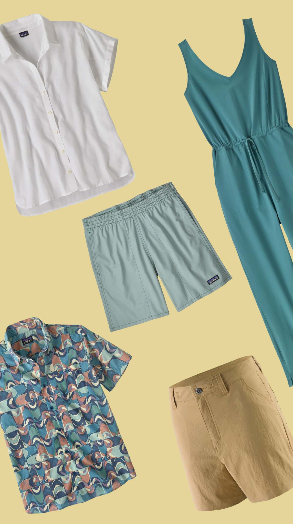 An assortment of summer clothing. 